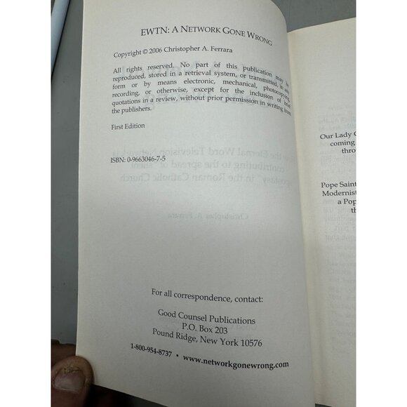 EWTN A network gone wrong book Christopher A. Ferrara paperback copyright READ - Picture 4 of 6